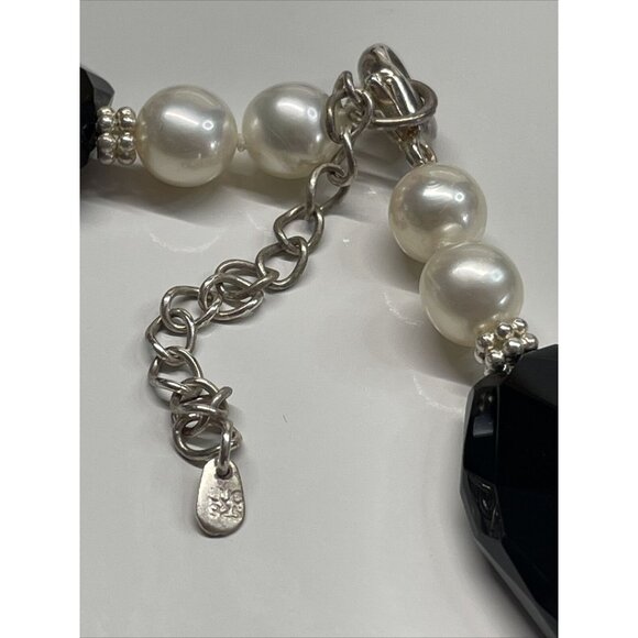 Lucas Lamenth black Faceted Glass Pearl Natural Stone Necklace LUC 925 AL4.2 - Picture 11 of 16